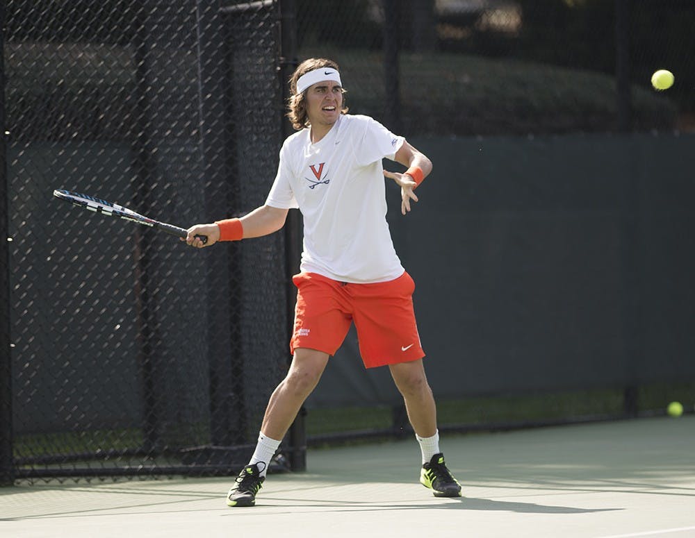 <p>Sophomore Collin Altamirano, who plays the No. 2 spot in Virginia's lineup, won both of his singles matchup over the weekend at Snyder tennis courts.</p>
