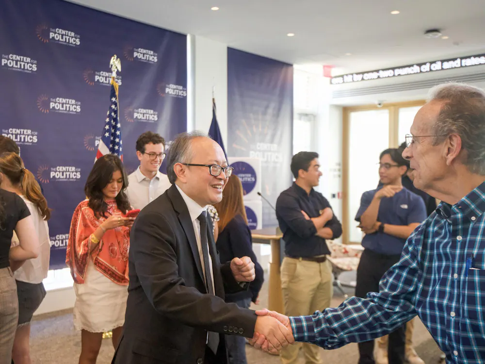 Ambassador Chindawongse greeted an audience member Sept. 16, 2026.