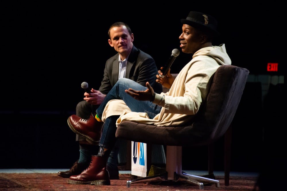 Leslie Odom Jr. spoke with President Ryan for the Speaker for the Arts series at John Paul Jones Arena.