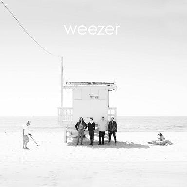 Weezer, lined up in monochrome for the fourth time