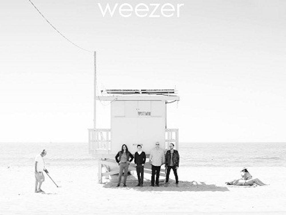 Weezer, lined up in monochrome for the fourth time