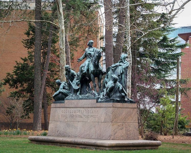 U.Va. has the power to make decisions regarding the George Rogers Clark statue because it is located on University grounds.