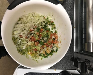 Add all of the ingredients to the bowl before mixing.