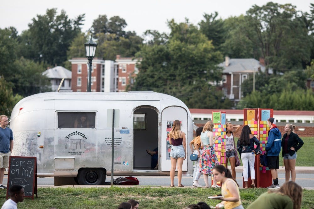 <p>Temporarily set up in front of the Whispering Wall, StoryStream’s vintage airstream trailer welcomed students to participate with submissions of their own.&nbsp;</p>