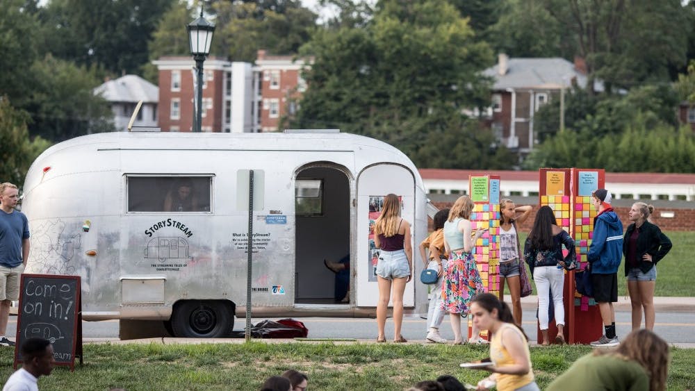 Temporarily set up in front of the Whispering Wall, StoryStream’s vintage airstream trailer welcomed students to participate with submissions of their own.&nbsp;