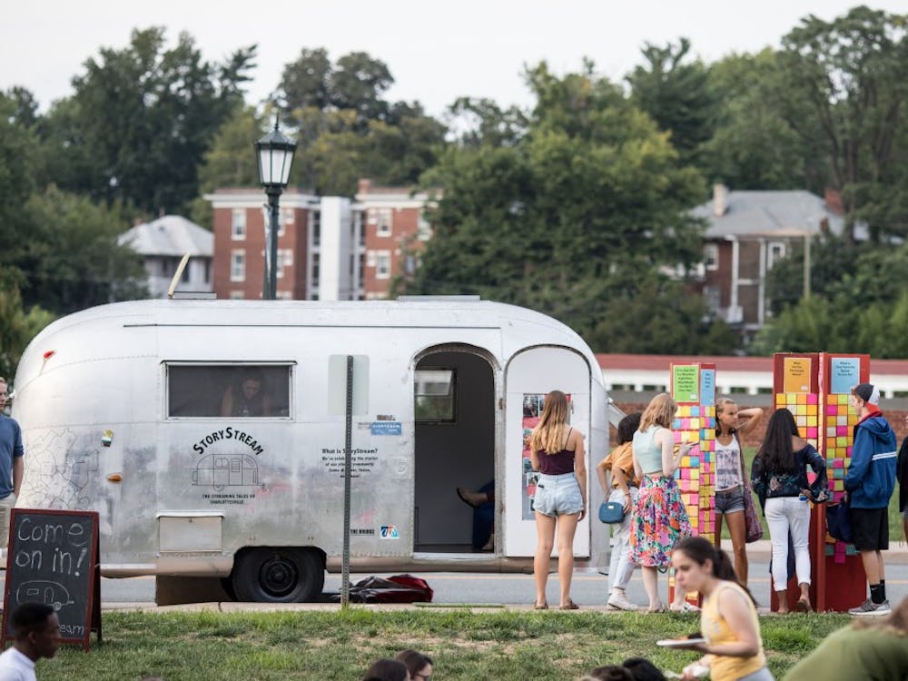 Temporarily set up in front of the Whispering Wall, StoryStream’s vintage airstream trailer welcomed students to participate with submissions of their own.&nbsp;