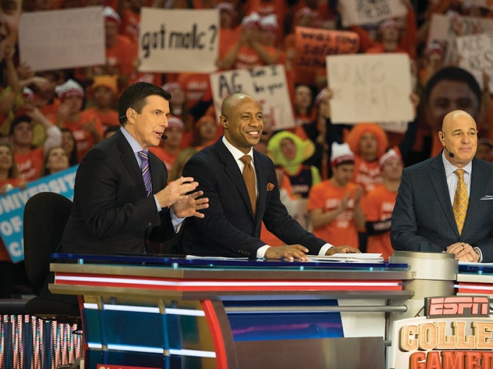 "College GameDay" analysts Rece Davis, Jay Williams and Seth Greenberg will return to John Paul Jones arena for the third time Saturday. 