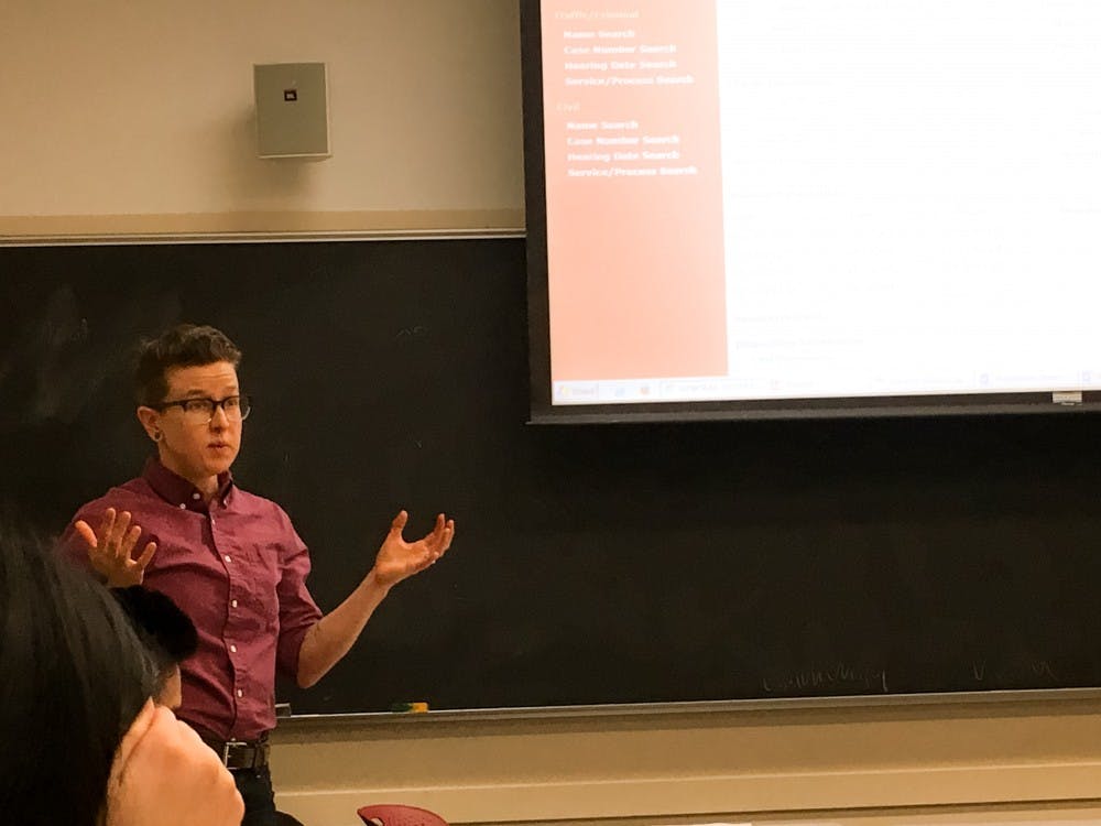 Kim Rolla, an attorney with the Legal Aid Justice Center, speaks during the workshop. 