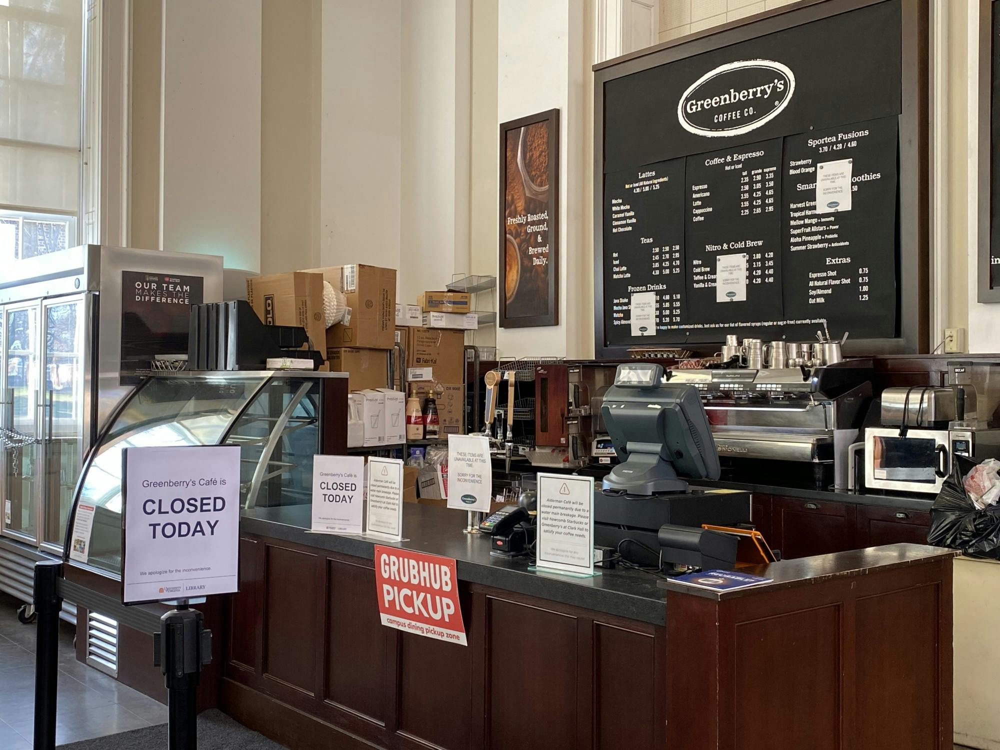 In response to Greenberry’s closing, students were encouraged to make use of other cafe options close-by including Einstein Bros. Bagels in the Bookstore, Starbucks in Newcomb Hall and the West Range Café. (Paige Waterhouse // CD Photo)
