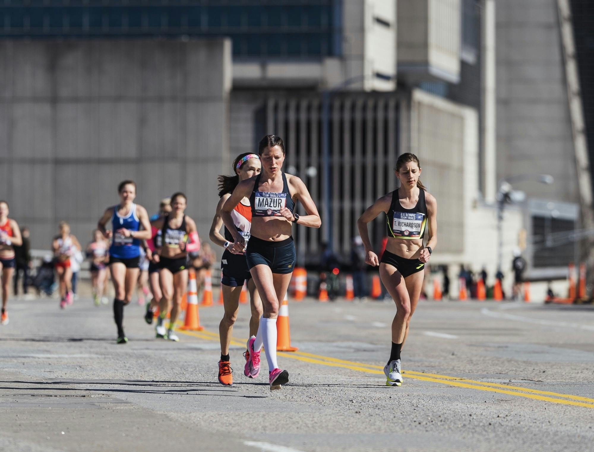 Ann Mazur running during mile 26 of the Olympic Trials.