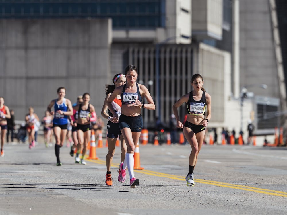 Ann Mazur running during mile 26 of the Olympic Trials.