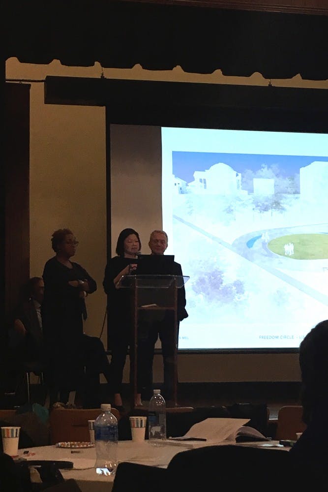 The focus of the meeting was on two&nbsp;proposed design plans for the Memorial for Enslaved Laborers at the University.