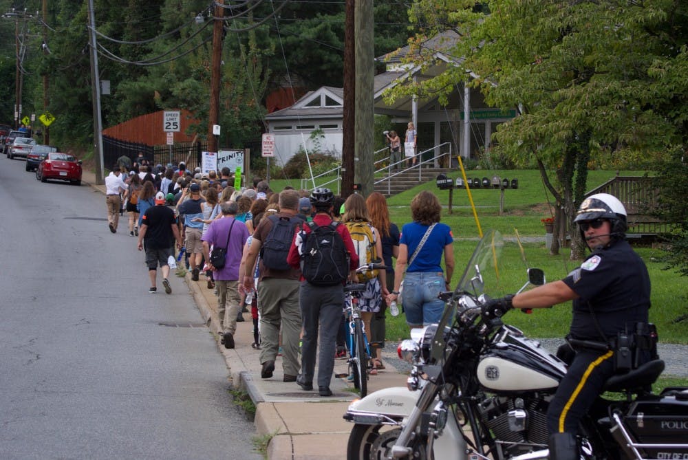 Protesters marched from downtown along Preston Avenue.&nbsp;