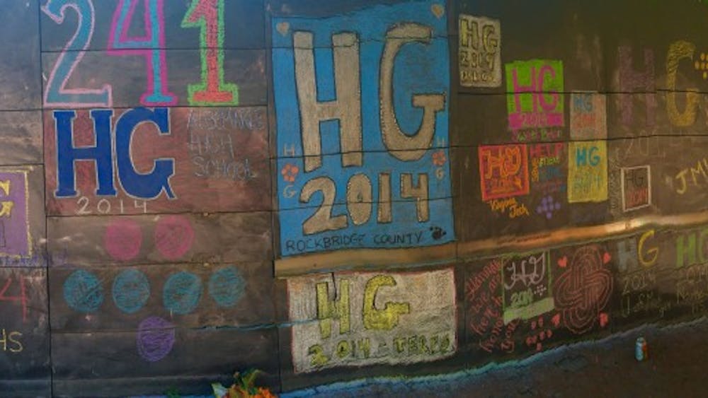 The mural consists of a patchwork of “HG2014” emblems to resemble the pins given out after her disappearance.
