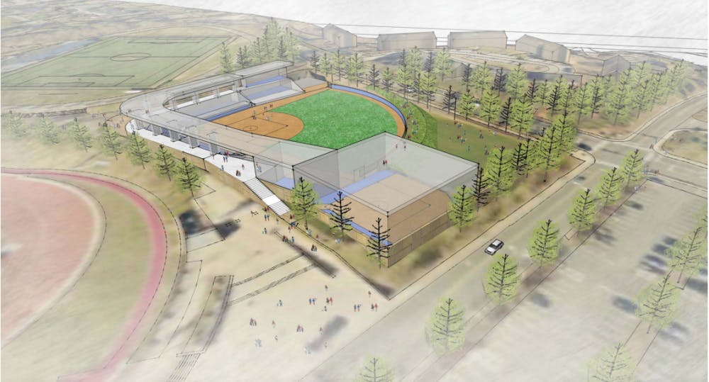 The new softball stadium would replace a grass soccer and lacrosse practice field on Massie Road and Copeley Road.