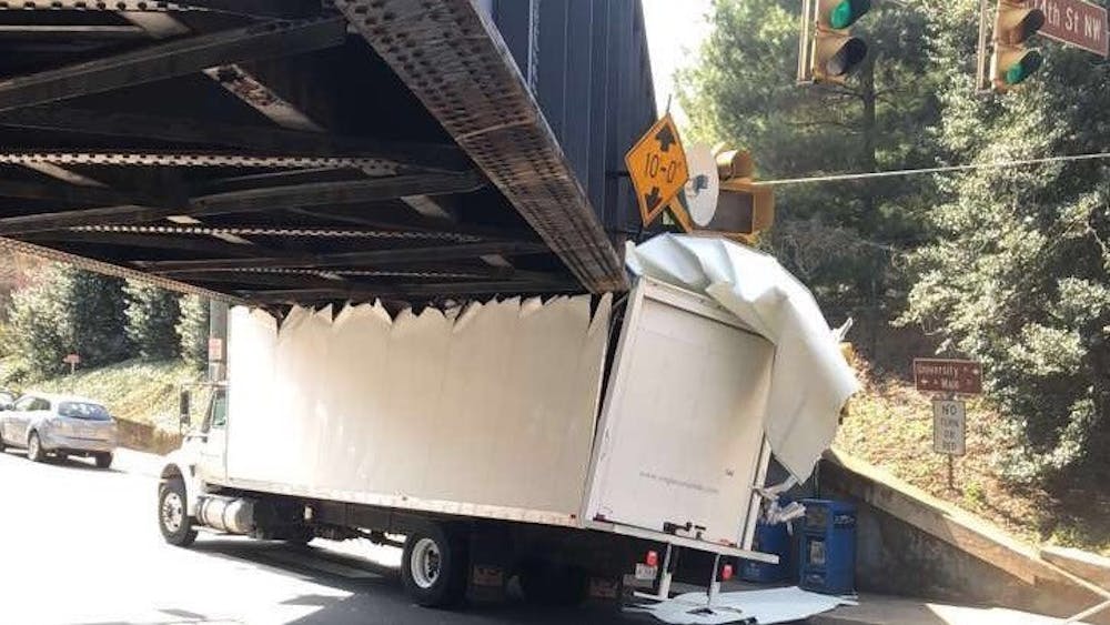  The University Ave bridge claims yet another four-wheeled victim.