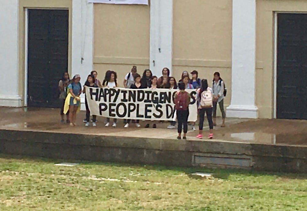 Members of the Latinx Student Alliance and the Native American Student Union gathered in the Amphitheater.