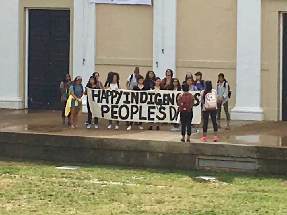 Members of the Latinx Student Alliance and the Native American Student Union gathered in the Amphitheater.