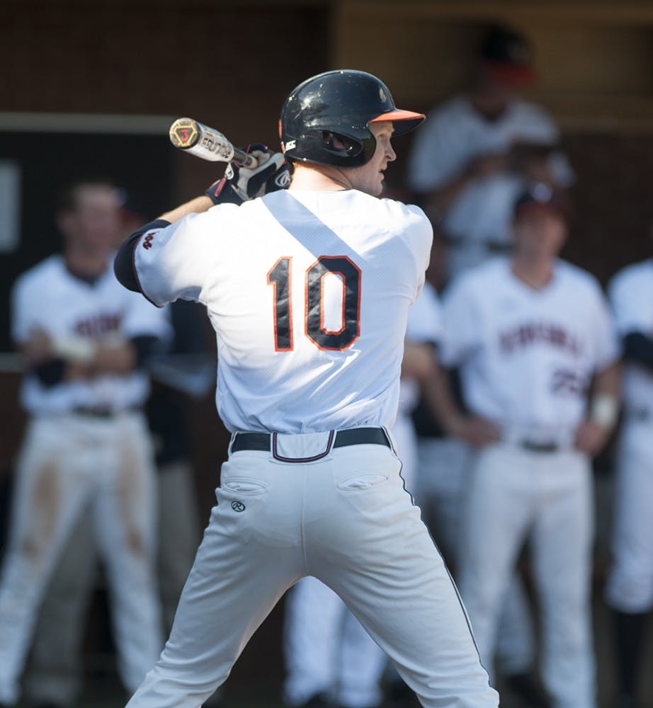 Sophomore first baseman Pavin Smith contributed to Virginia's comeback Tuesday afternoon, singling home the first of fifteen Cavalier runs. Smith collected a total of three hits in the game.
