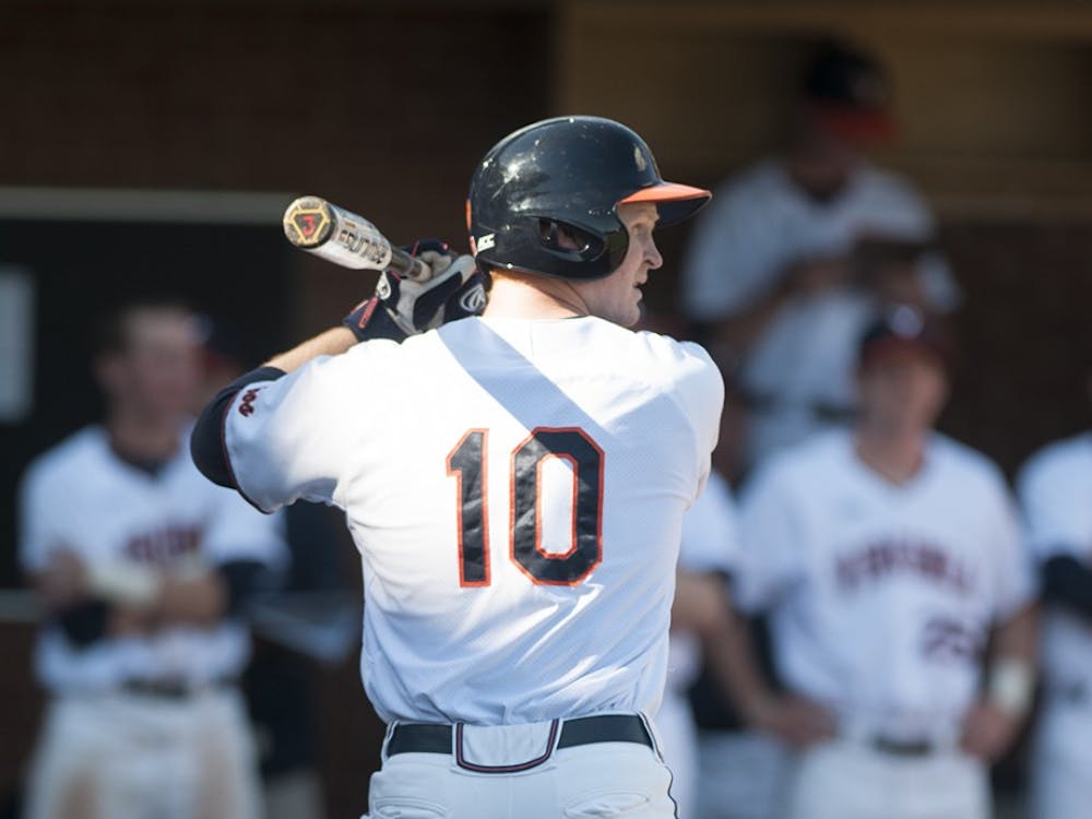 Sophomore first baseman Pavin Smith contributed to Virginia's comeback Tuesday afternoon, singling home the first of fifteen Cavalier runs. Smith collected a total of three hits in the game.