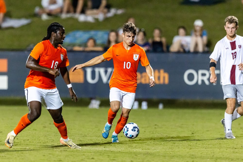 <p>Virginia's Daniel Mangarov motors forward during the second half.</p>