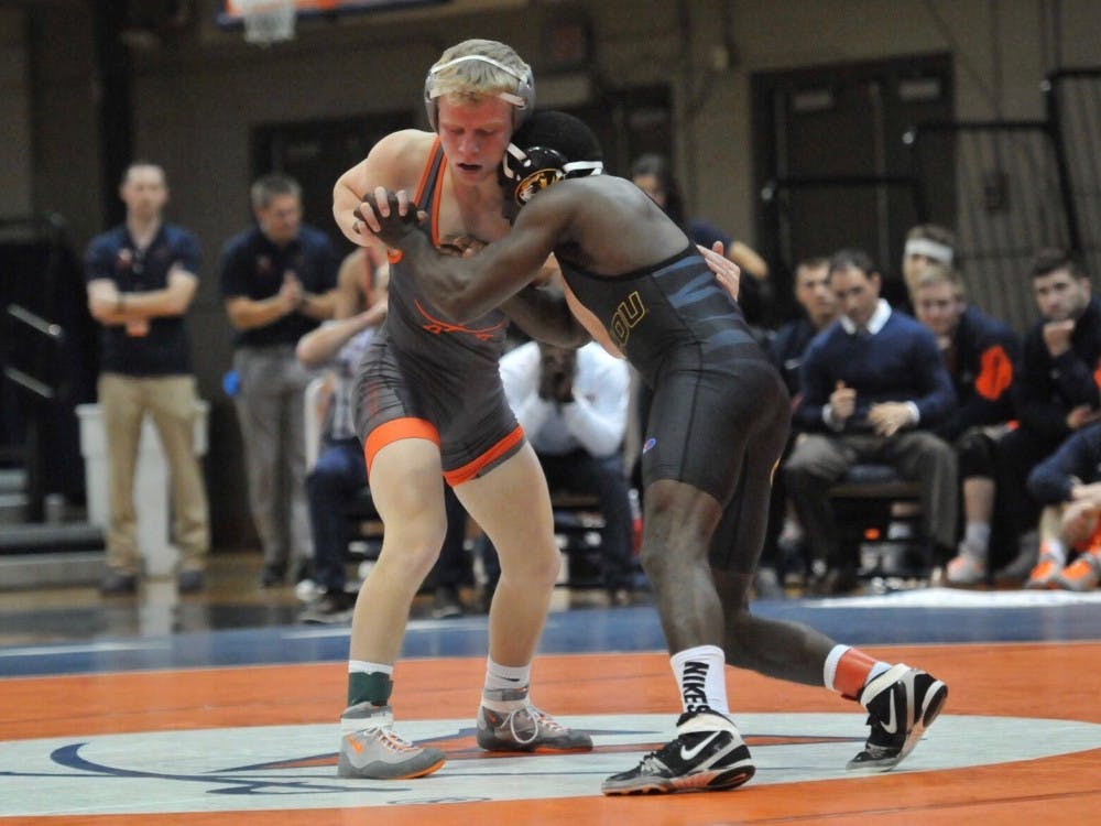 <p>Redshirt freshman Louie Hayes will look to contribute to a Cavalier victory at the Cliff Keen Invitational this weekend.</p>