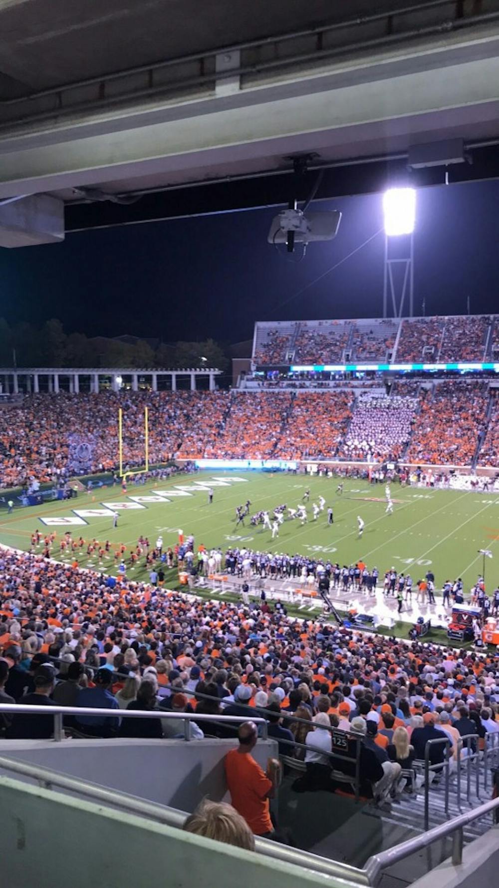<p>Scott Stadium was packed with a near-capacity crowd Saturday night.</p>