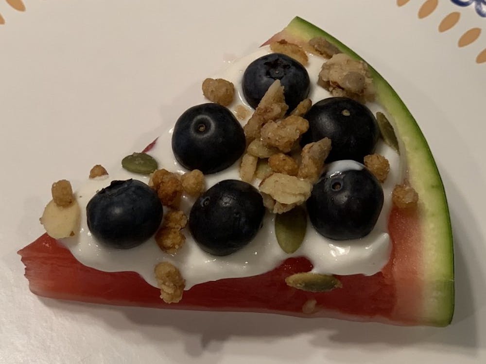 This watermelon pizza is a healthy and creative alternative to a conventional breakfast. 