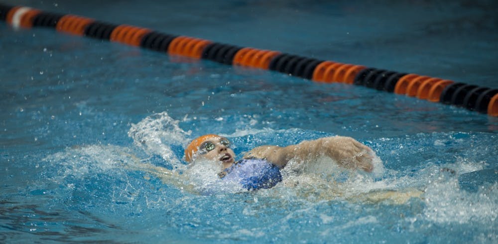	<p>Sophomore Courtney Bartholomew won both the 100m and 200m backstroke at the meet against Navy.</p>