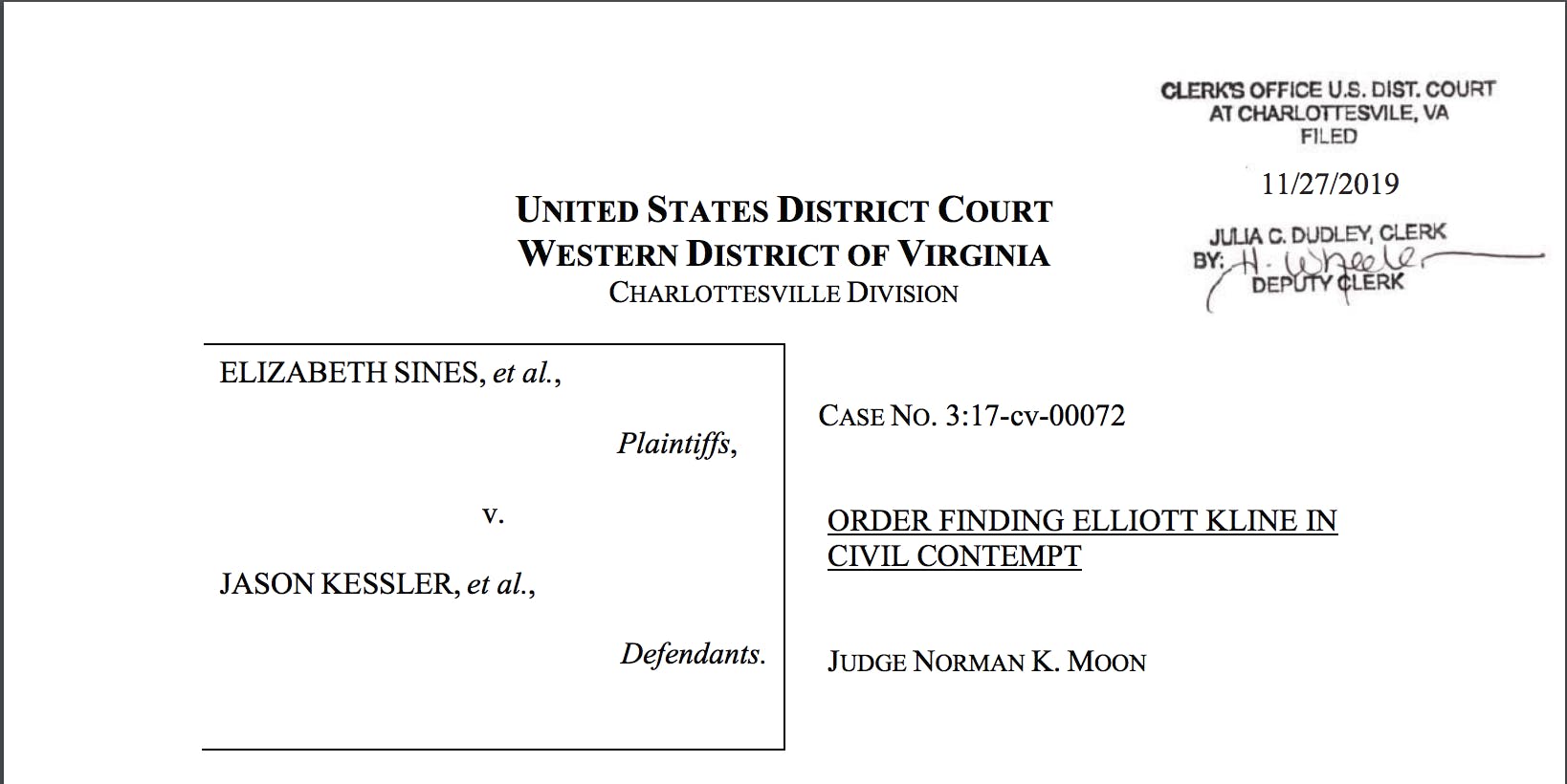 Judge Moon issued a written opinion Wednesday detailing Kline's failure to comply with court orders.