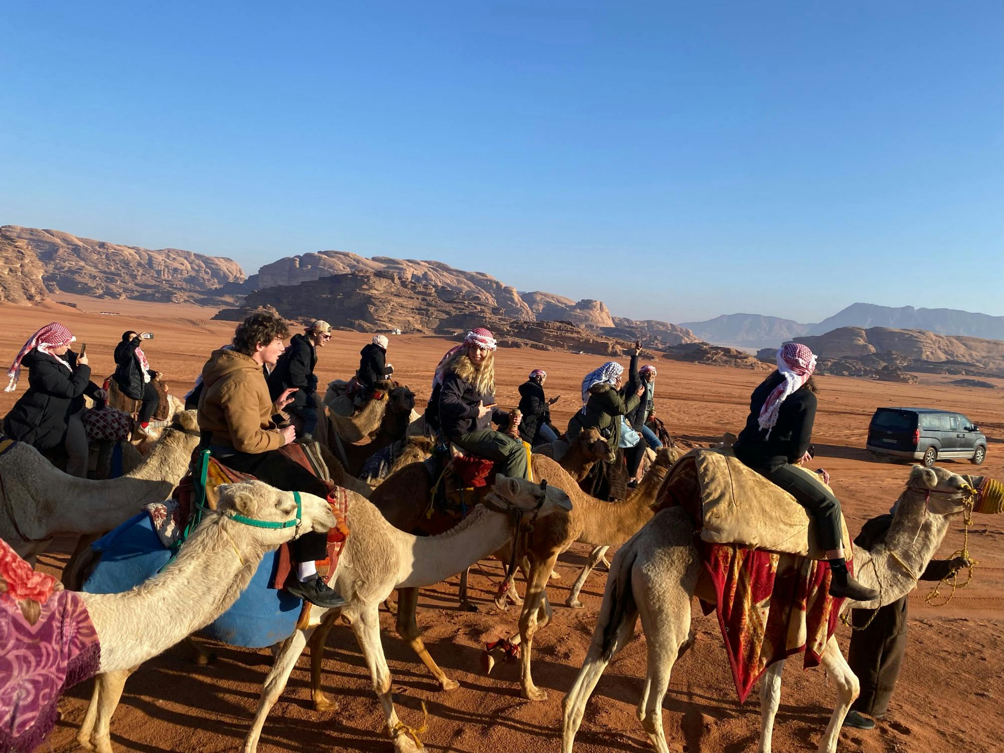 Students ride camels during last winter's U.Va. in Jordan trip.