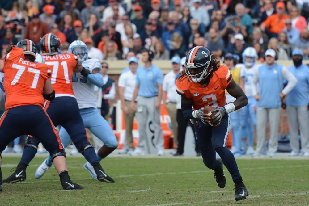 <p>Junior transfer quarterback Bryce Perkins finished with 217 yards passing and three touchdowns to go along with 112 yards rushing and a touchdown against North Carolina Saturday.&nbsp;</p>
