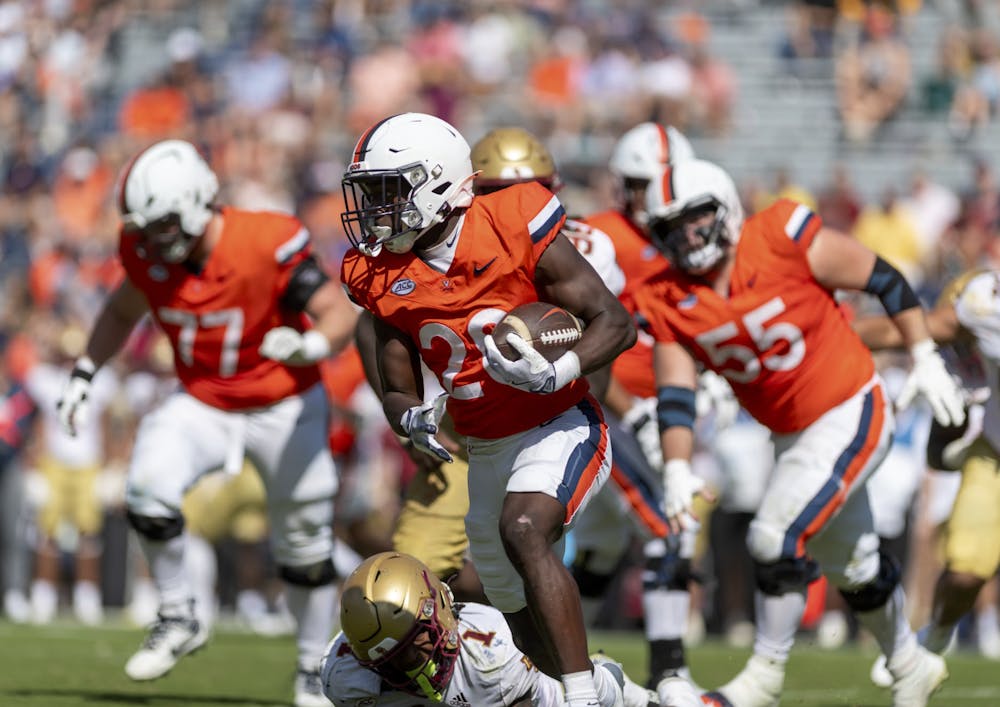 Junior running back Xavier Brown rumbles for a first down against Boston College.