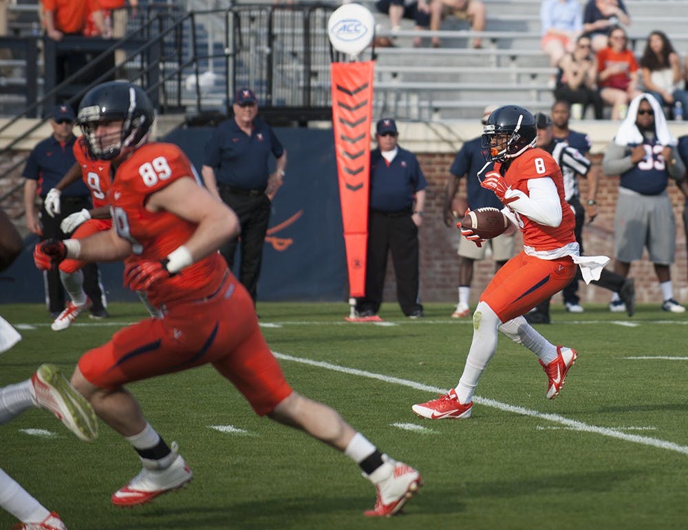 <p>Senior wide receiver T.J. Thorpe made big plays on the first drive of the Orange-Blue game. He gained 47 yards on a jet sweep and hauled in a 12-yard touchdown.  </p>