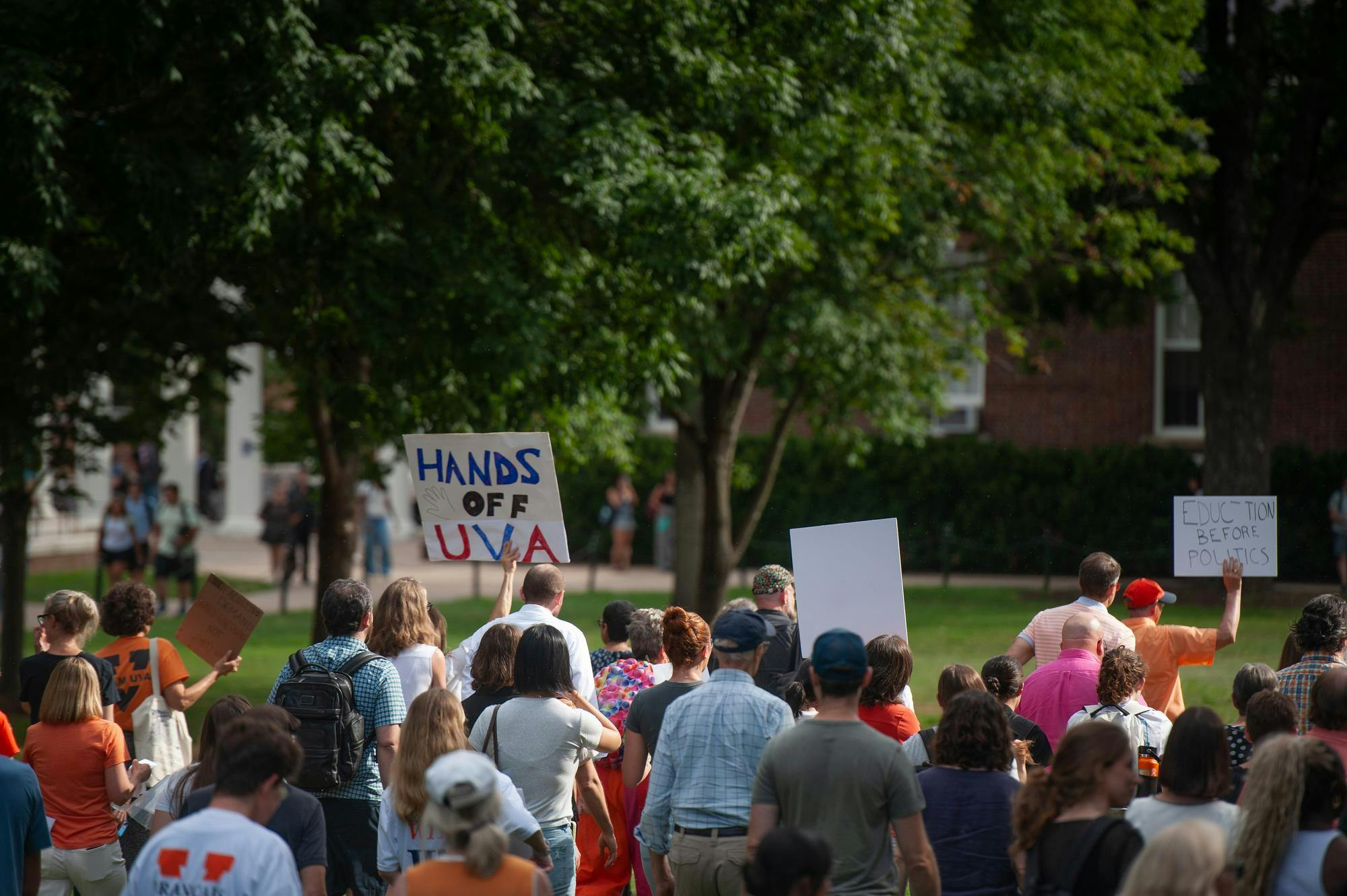 Protesters at the "We Are U.Va." Rally, photographed Aug. 26, 2025. 
