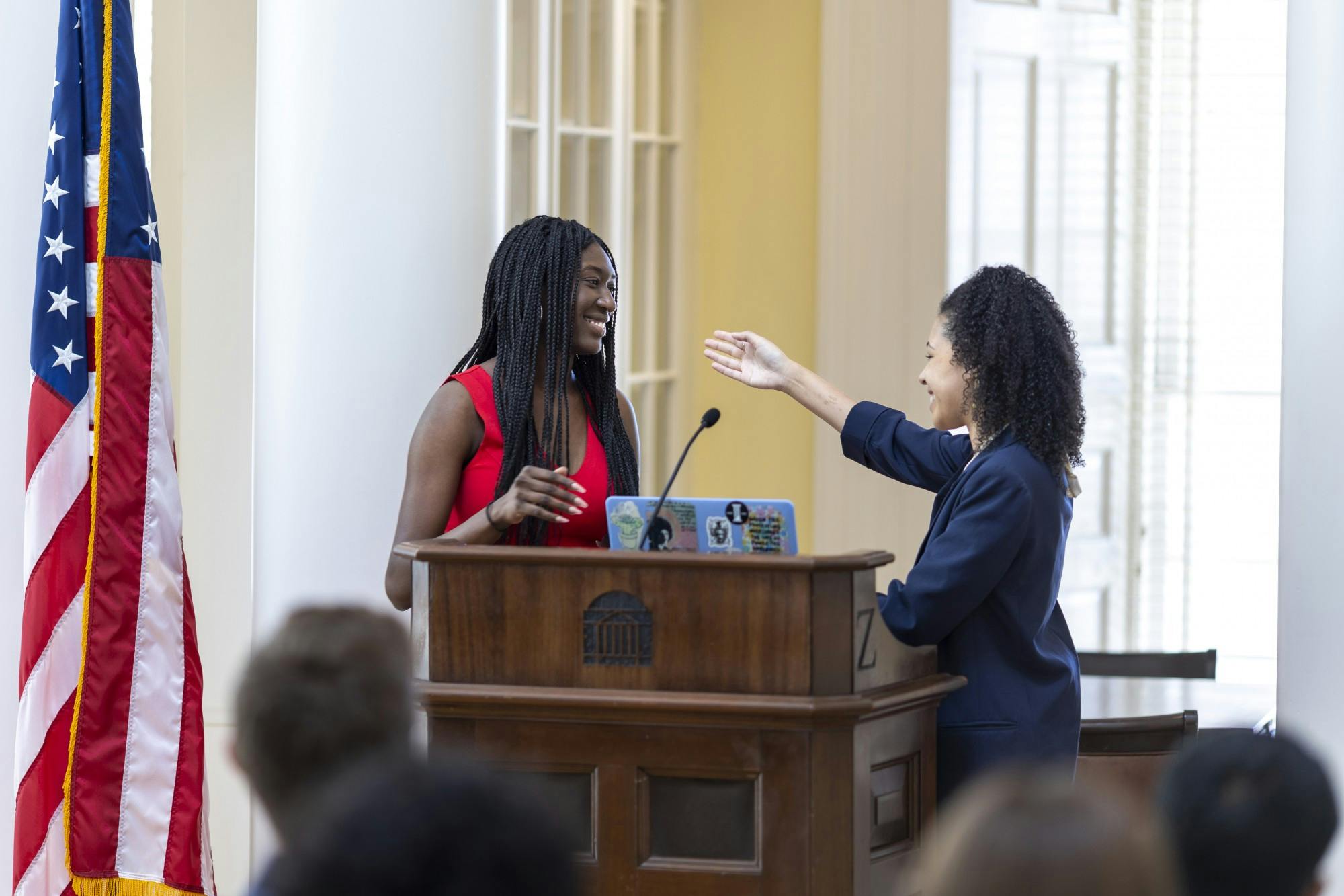 Robertson, left, succeeds graduate Batten student Ceci Cain.&nbsp;