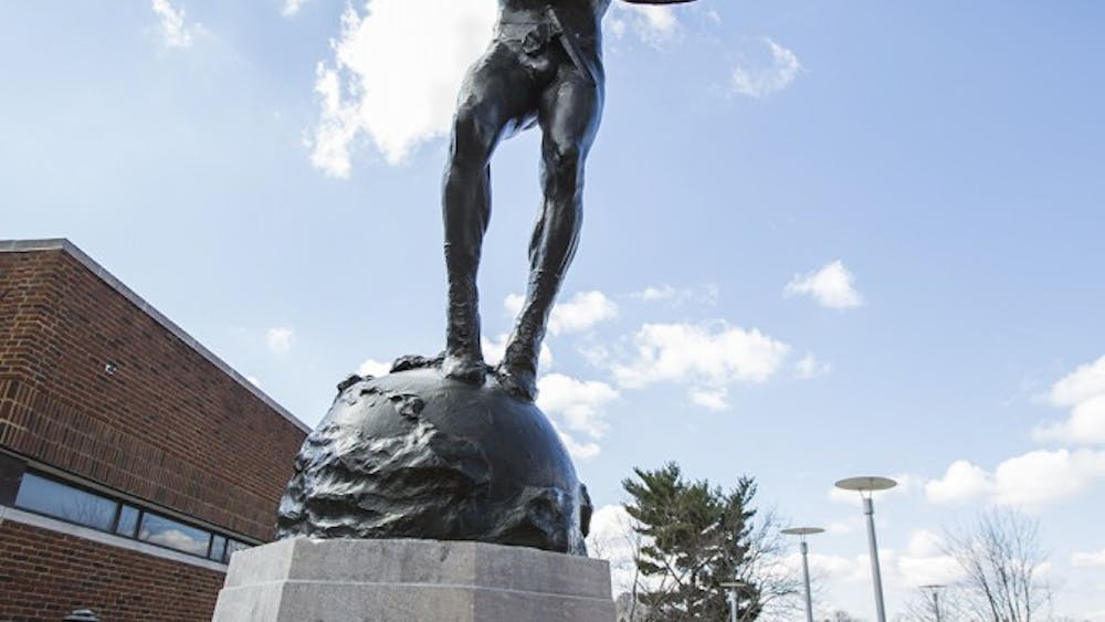 "The Aviator," a&nbsp;statue honoring McConnell’s life, is located between Clemons and Alderman libraries.