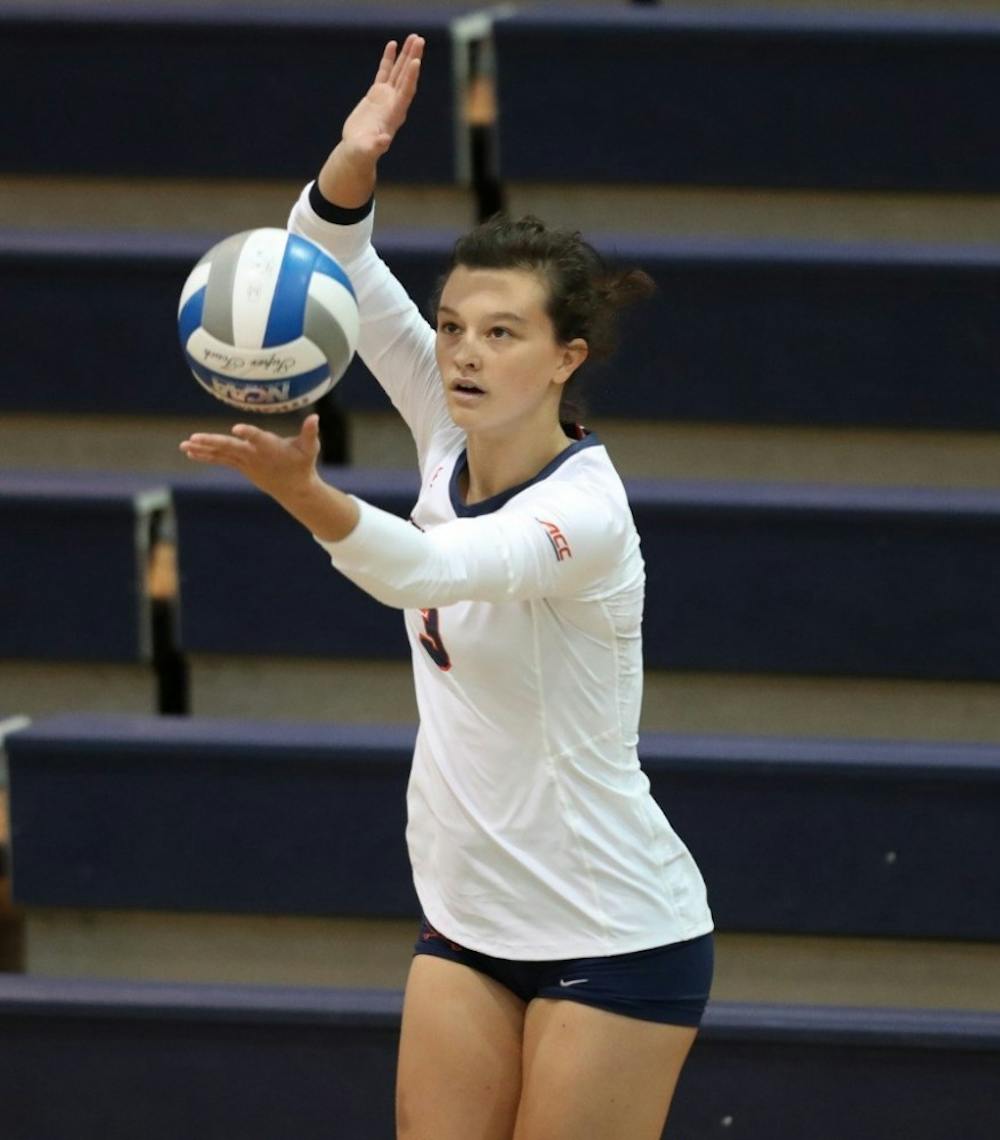 <p>Senior libero Kelsey Miller recorded double-digit digs in every game this weekend.</p>