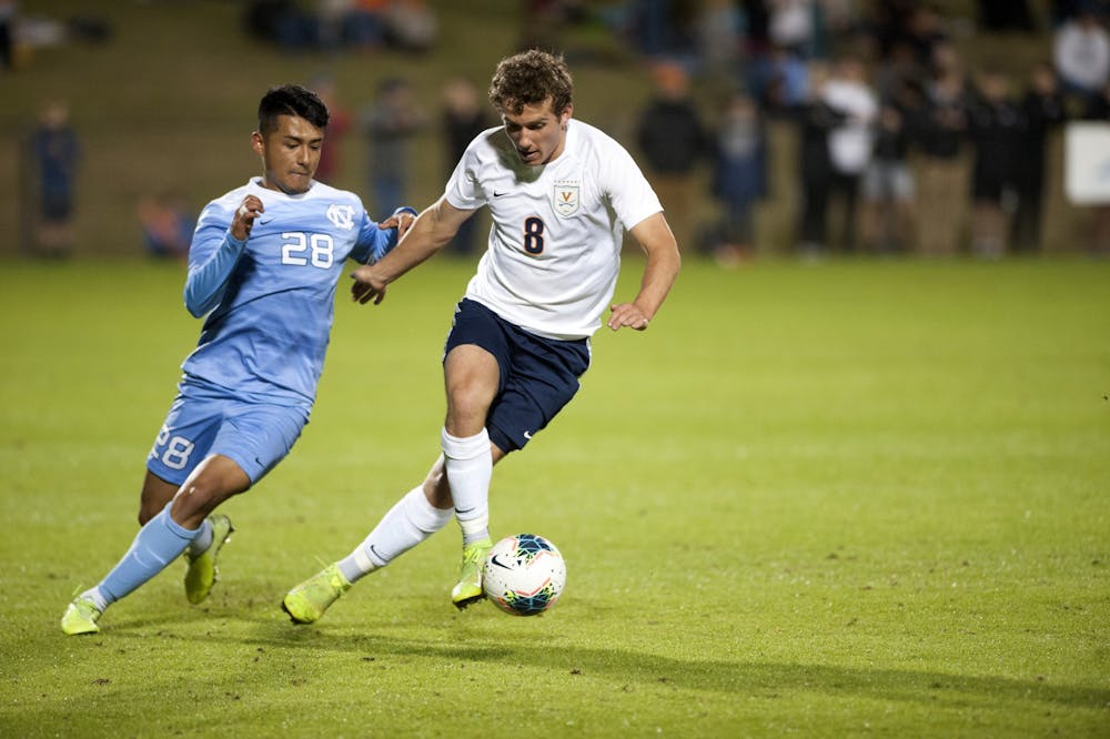 <p>Junior midfielder Joe Bell provided numerous key passes Friday night, playing an integral role in generating the Cavaliers' offensive chances.&nbsp;</p>