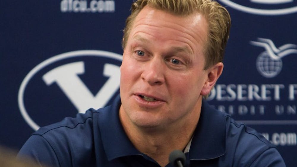 An emotional Bronco Mendenhall address the media a couple of hours after BYU annouced that Mendenhall was leaving to go and coach at Virginia University. Mendenhall spent most of the press conference with his eyes closed, looking down and wiping away tears.