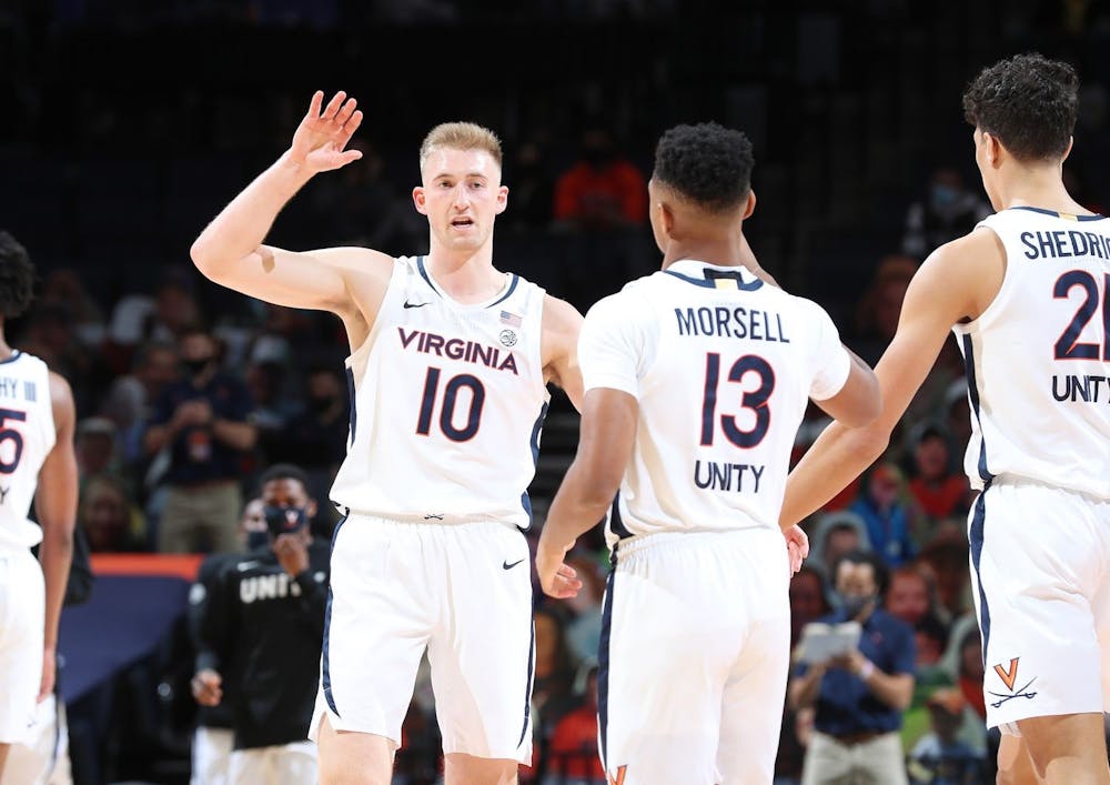 <p>Senior forward Sam Hauser leads Virginia in points and rebounding this year with an average of 14.5 points and 7.4 rebounds per game.</p>