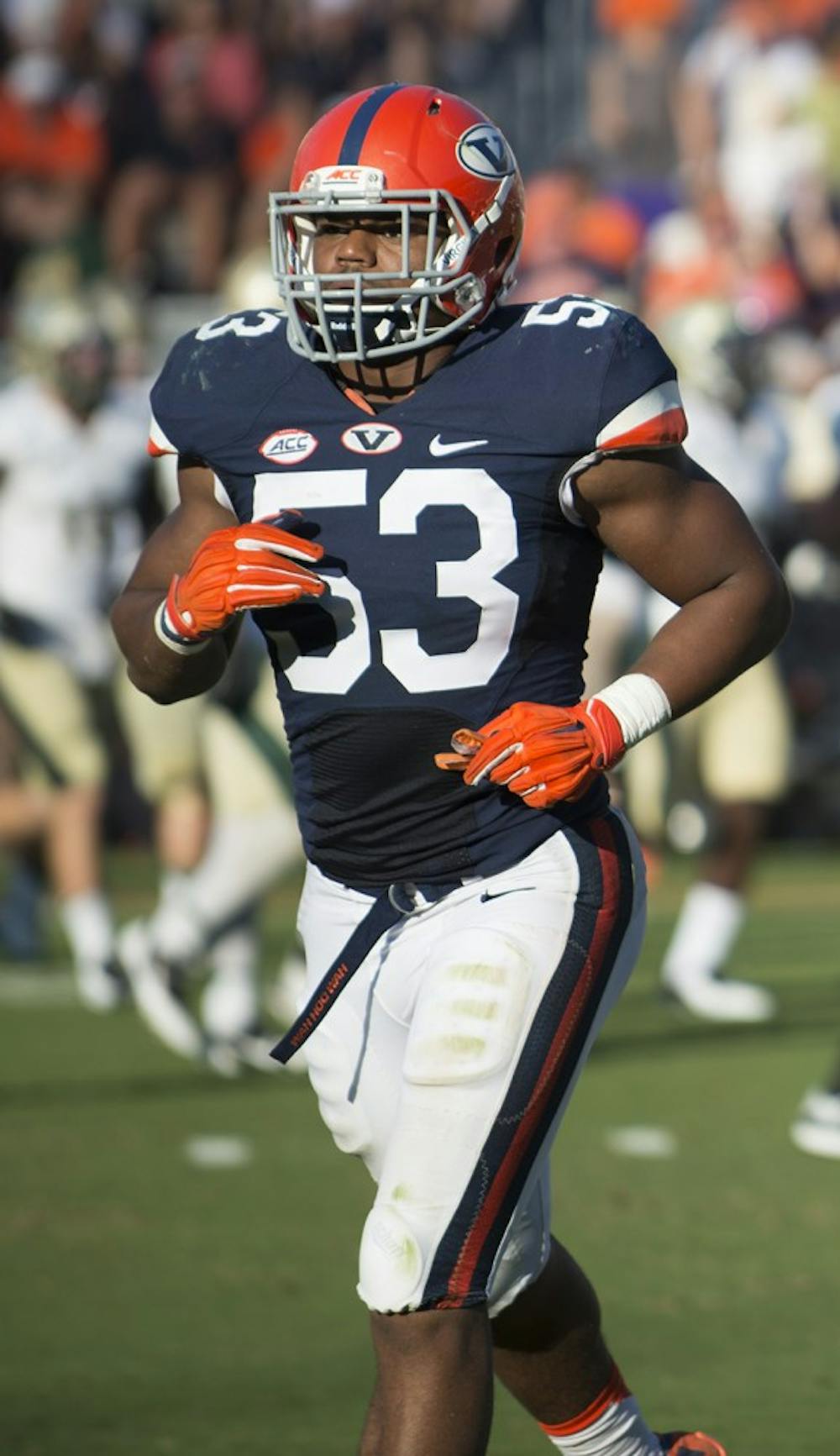 <p>Sophomore inside linebacker Micah Kiser racked up a career-high 15 tackles, including a career-best two sacks, against William &amp; Mary. </p>