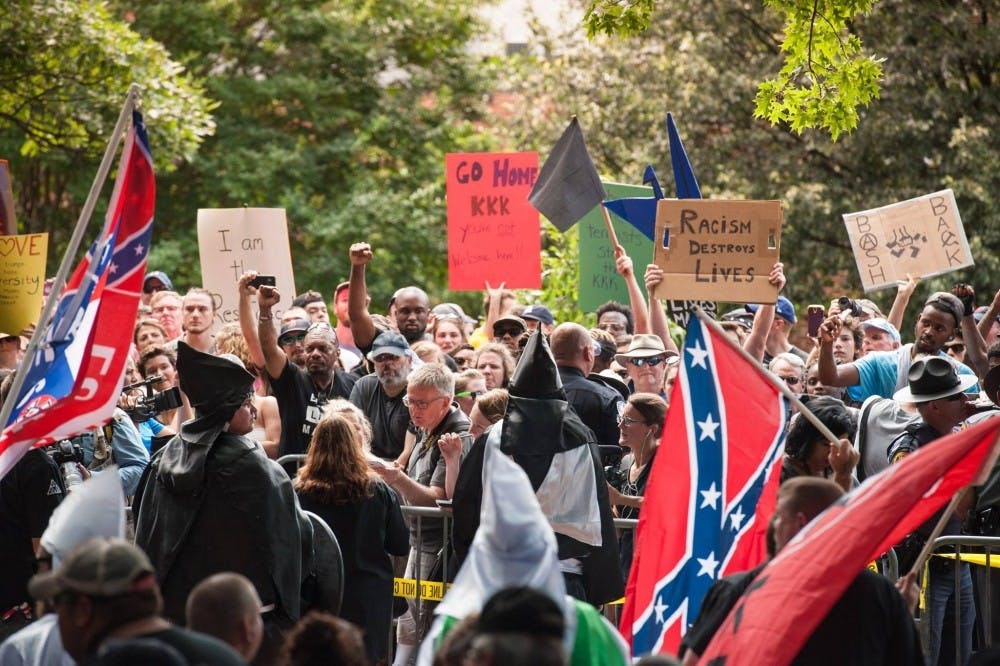 <p>Counter-protesters demonstrated that hate would not go unanswered at the July 14 KKK rally.</p>