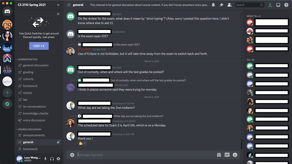 For “Software Development Methods,” the class utilizes the virtual messaging platform Discord for students to ask questions and meet with their TAs in either office hours or in their cohorts. 