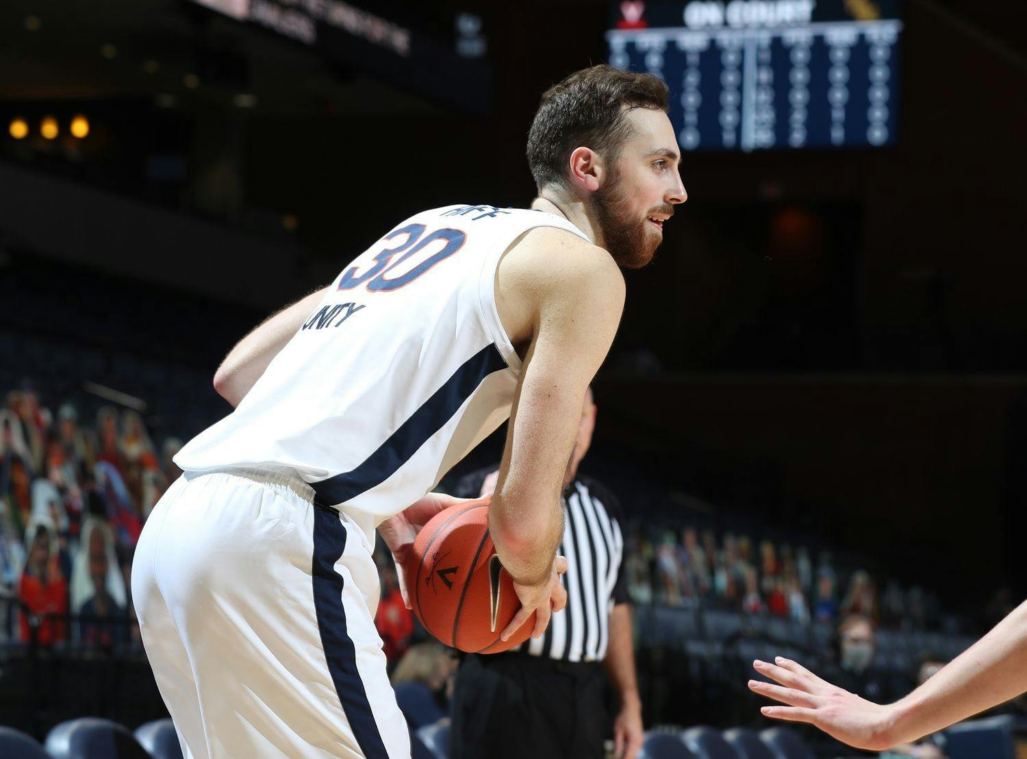 Senior forward Jay Huff led Virginia in scoring with 13 points despite only playing 23 minutes due to foul trouble.