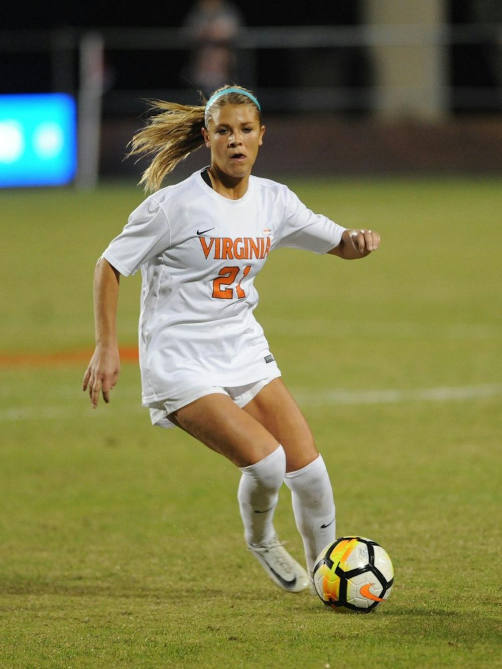 <p>Junior midfielder Montana Sutton and the Cavaliers struggled against a Duke squad who has gone undefeated in the ACC this season.</p>
