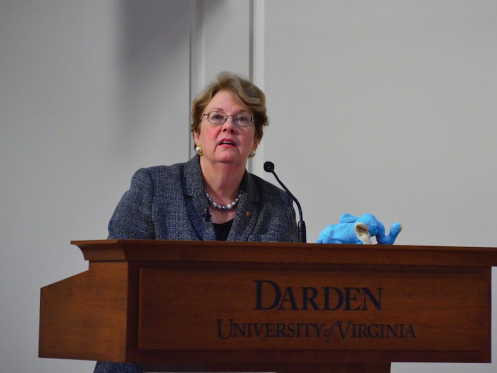 University President Teresa Sullivan, above, is pictured addressing her resignation and subsequent reinstatement this June as well as faculty compensation in remarks to the Faculty Senate.