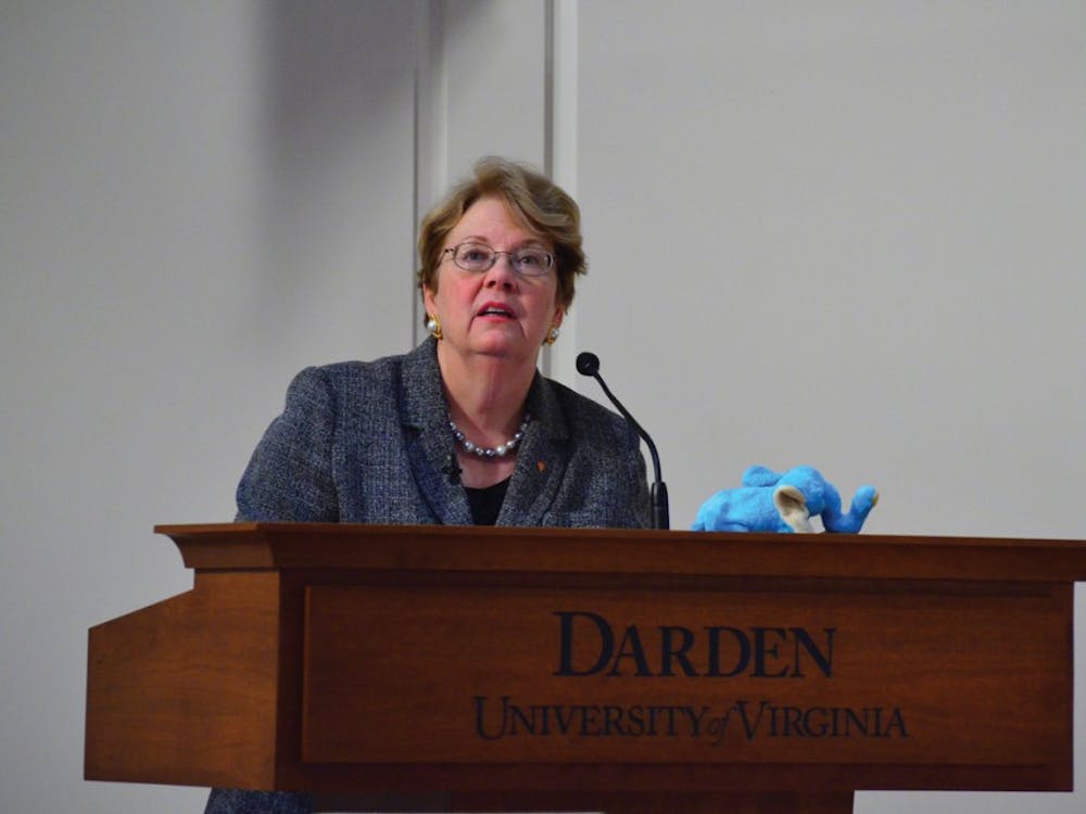 	University President Teresa Sullivan, above, is pictured addressing  her resignation and subsequent reinstatement this June as well as faculty compensation in remarks to the Faculty Senate.