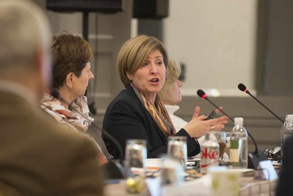 University Architect Alice Raucher updates the Board of Visitors’ Buildings and Grounds Committee on the findings of the Ivy Corridor Land-Use Suitability Study.