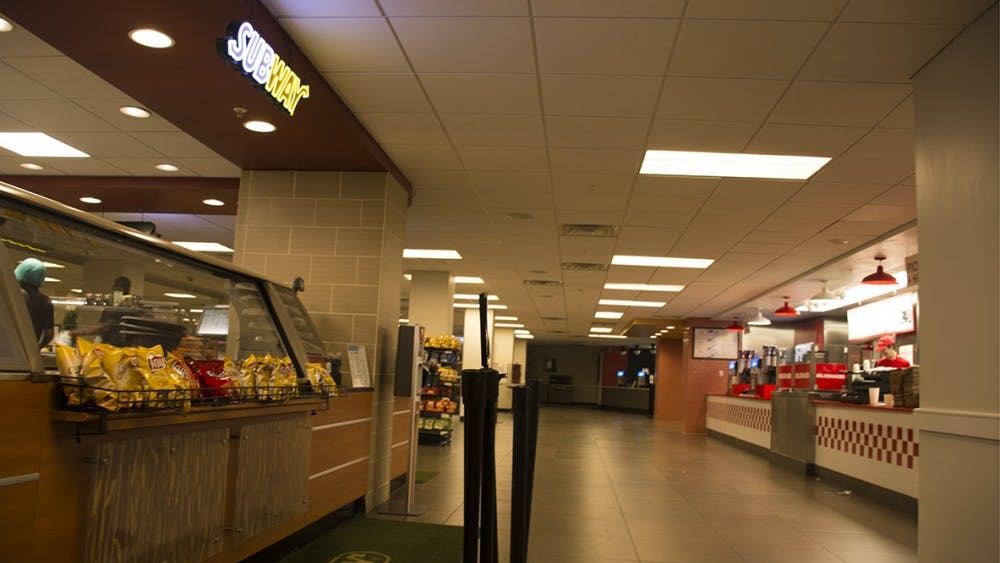 Located on the first floor of Newcomb in the center of Grounds, the Pav underwent renovations during the summer of 2015 and offers Subway, Chick-Fil-A and Five Guys Burgers and Fries.